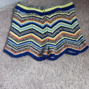 Striped Chevron Knit Women’s Shorts - Blue, Yellow, Orange